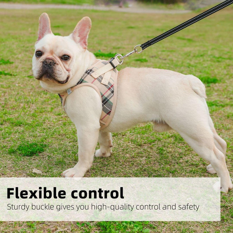PINA No Pull Dog Harness and Leash Set - Breathable Mesh, Lightweight, Adjustable for Small to Medium Dogs - Easy On and Off M (Neck:13-16" , Chest:17-18") Khaki Plaid - PawsPlanet Australia