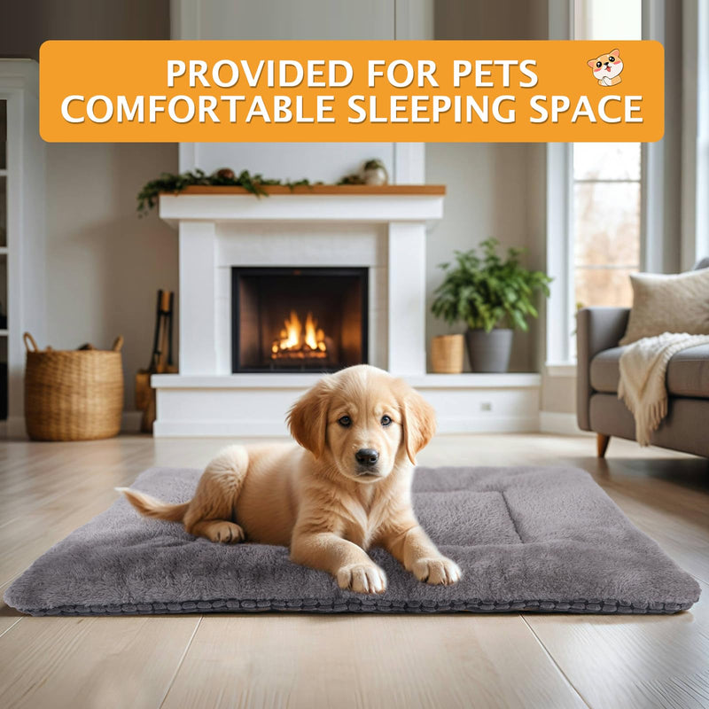 Reversible Dog Bed Mat with Plush and Corn Velvet,Soft Warm Pet Cushion, Dual Purpose Washable Sleeping Mattress Bed for Small Medium Large Dog and Cat XB004 (36"x23", Light Grey) 36"x23" - PawsPlanet Australia