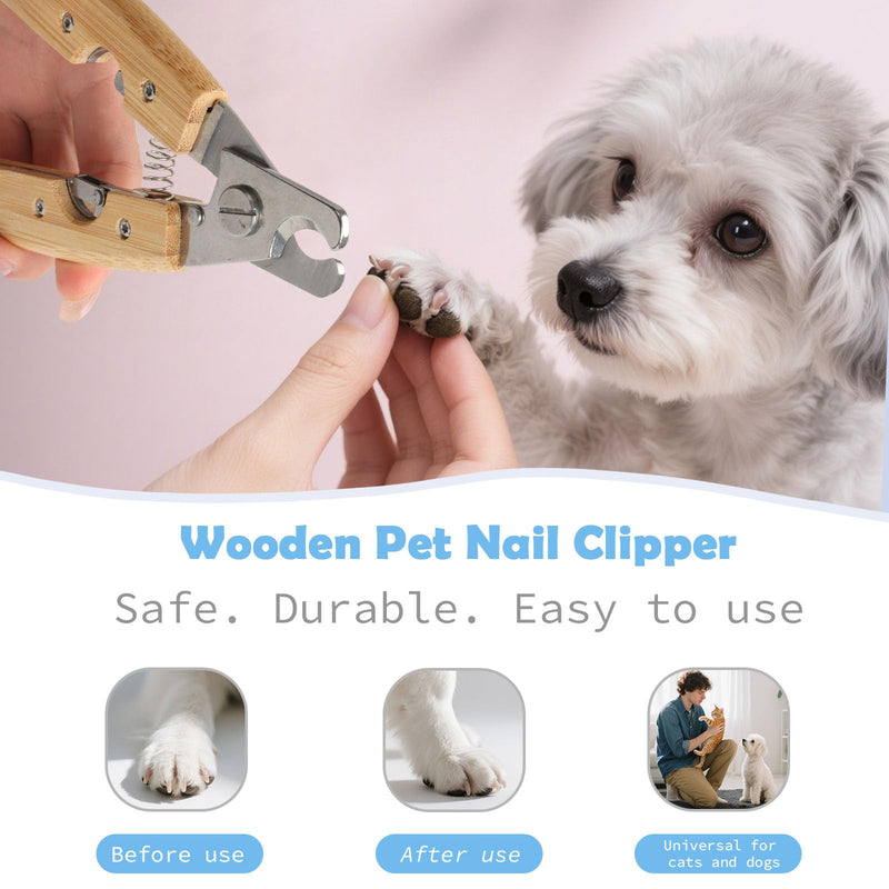Natural Wooden Pet Grooming Kit 2-in-1 Dog Deshedding Tool and Cat Nail Clipper Gentle & Painless Fur Brush and Secure Paw Nail Trimmer for Small Medium Large Pets (Includes storage box) 5/6.5 Inch - PawsPlanet Australia