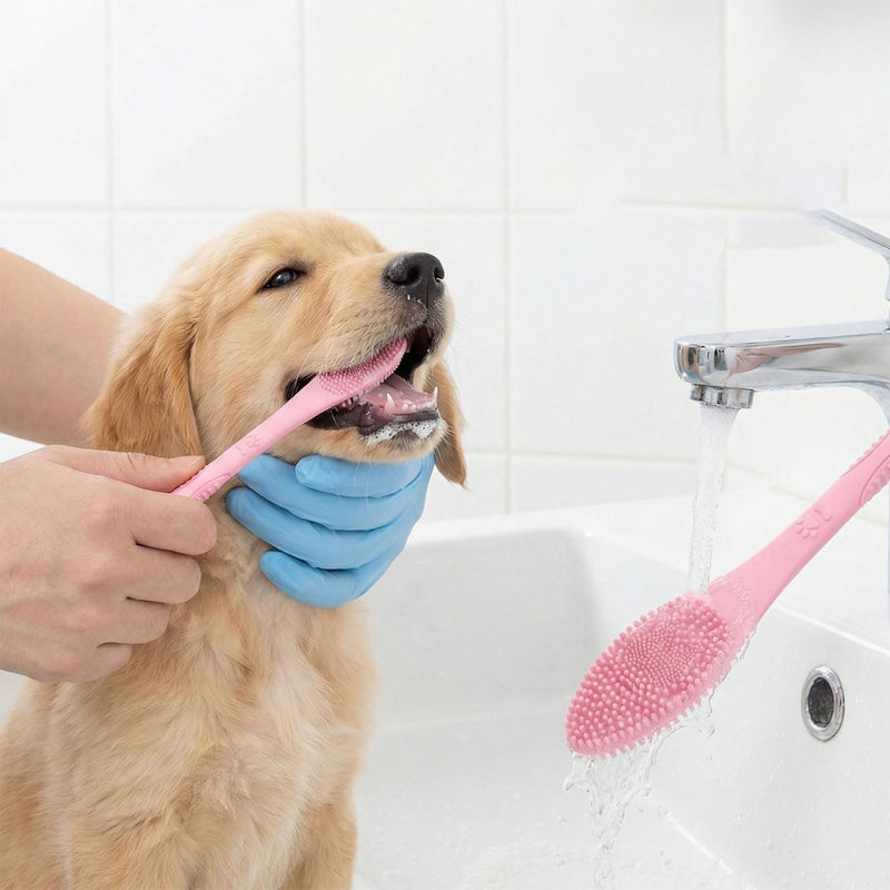 Side Pet Toothbrush Teeth Cleaning Tool for Small to Large Dog and Cats with Soft Flexible Silicone Bristles Pet Double Head Toothbrush Blau