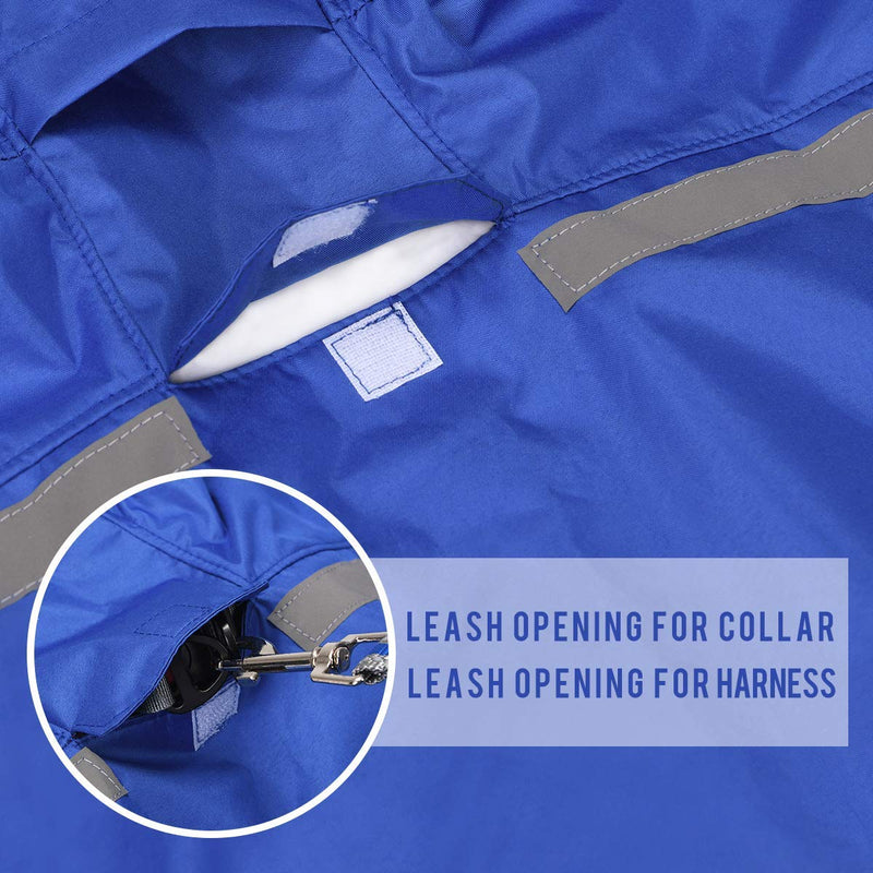 Dog Rain Jacket Raincoat with Adjustable Belly Strap and Leash Hole - Hoodie with Reflective Strip - Waterproof Slicker Lightweight Breathable for Medium Large Dogs - Easy to Wear, Blue 6XL 6XL (Back: 31")