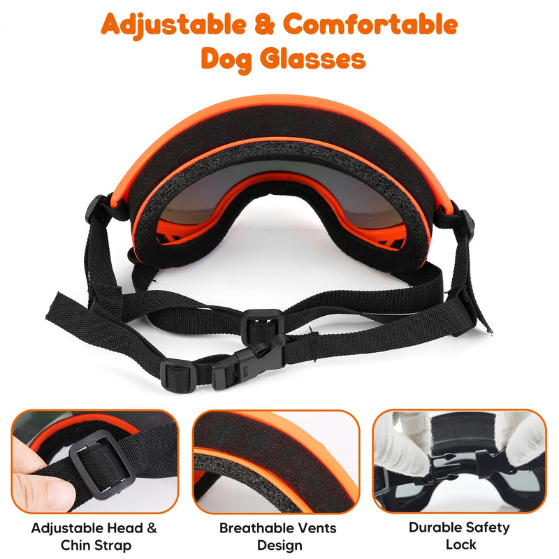 Dog Goggles,UV Protection Dog Sunglasses for Medium-Large Breed,Dogs Eye Protection with Adjustable Strap (Orange) Orange - PawsPlanet Australia