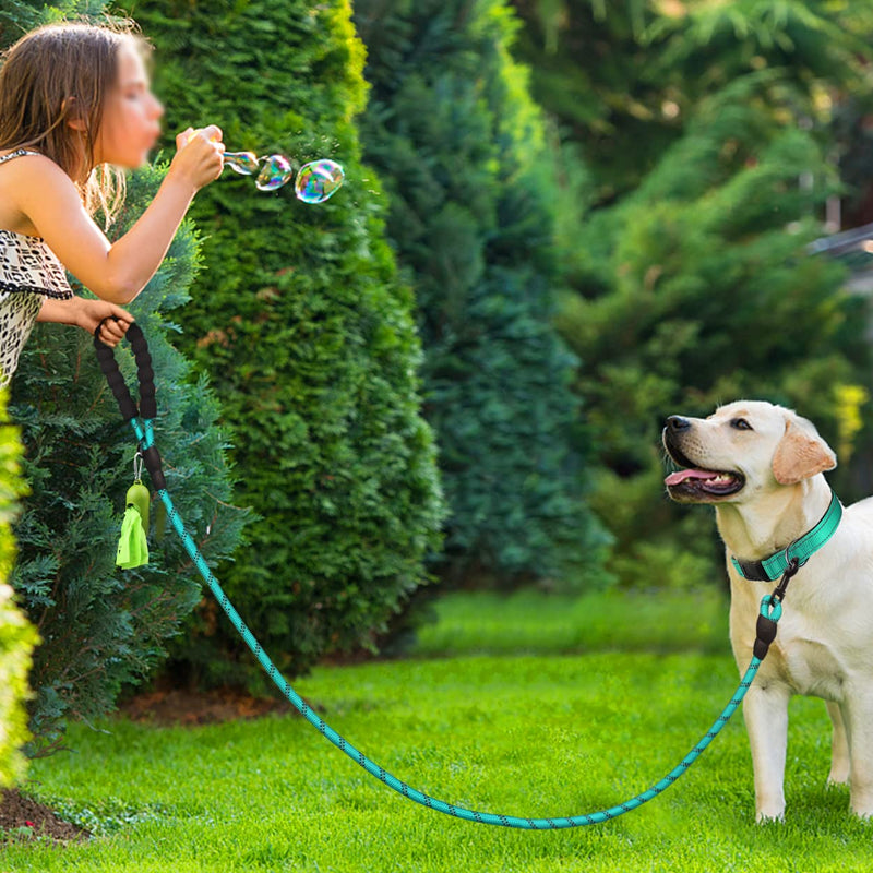 Dynmeow Reflective Dog Collar and Leash Set, 6FT Strong Climbing Rope Leash with Padded Handle, Adjustable Pet Collar with Soft Neoprene Padding for Medium Large Dogs, Teal, M Medium (Pack of 1) Teal, Climbing Rope