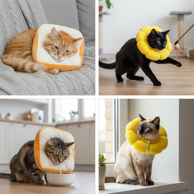 Cat Collar, Pack of 2 Sunflower and Toast Collar, Soft and Comfortable Collar for Cats and Small Dogs, Ideal After Surgery and for Photos