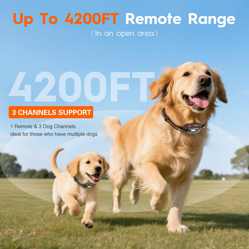 3 Dog Shock Collar with Remote,4200FT Dog Training Collar with Battery Display, 4 Trainning Modes,Rechargeable Electric Dog Collar for Small Medium Large Dogs (15-120Lbs) with Flash Light Black-Orang-Green - PawsPlanet Australia