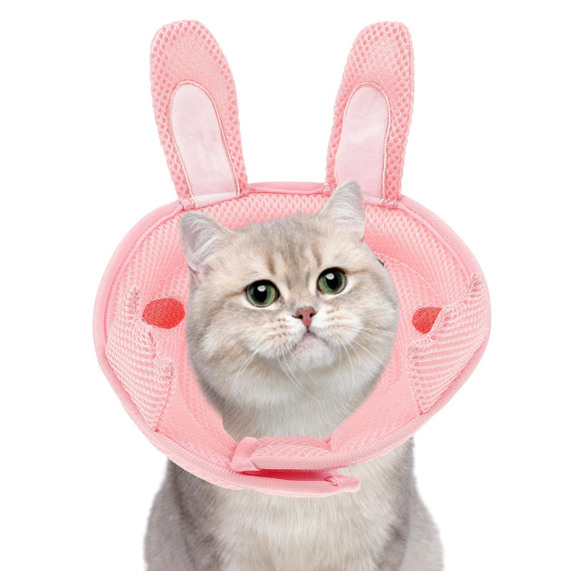VICASKY Cat Recovery Collar with Bunny Ears, Breathable Polyester, Soft Anti-Leak Neck Protection for Cats After Surgery, Lightweight Pet Conical Collar for Cat Supplies
