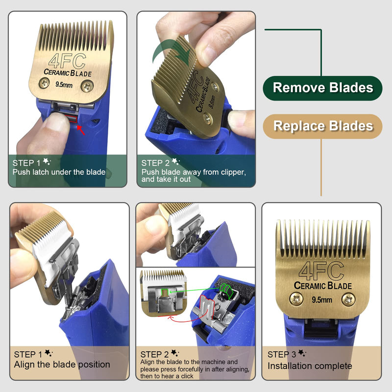 7FC/5FC/4FC Detachable Pet Dog Grooming Clipper Ceramic Blades Set,Compatible with Andis,Oster A5,Wahl KM10 Series Clippers,3 Pack,Gold 7fc+5fc+4fc - PawsPlanet Australia