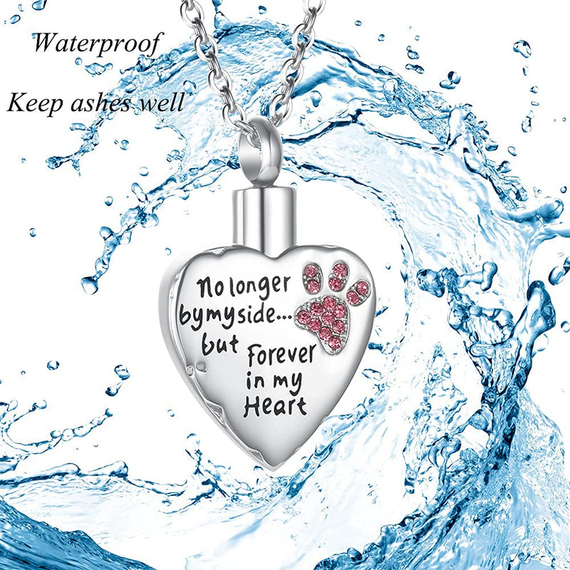 Fashion Pet Cremation Jewelry Stainess Steel Heart Keepsake Ashes Necklace Dog Cat Paw Memorial Urn Pendant Pink