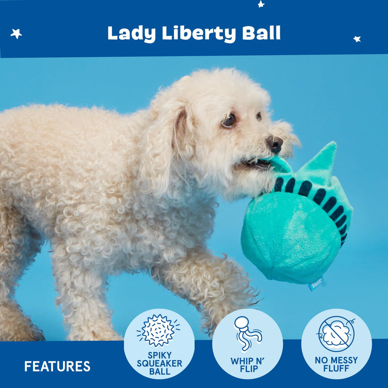 Barkbox Lady Liberty Ball 2-in-1 Dog Toy - Plush Squeaky Toy for Large Dogs | Large Liberty Ball - Large - PawsPlanet Australia