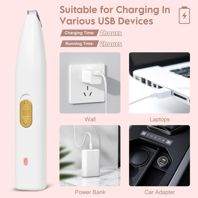 Dog Clippers for Grooming, Dog Paw Trimmer, Pet Paw Trimmer, Mini Trimmer for Dogs, Rechargeable, Low Noise for Trimming Dog Cat Hair Around Paws, Eyes, Ears, Face, Rump (White) White - PawsPlanet Australia
