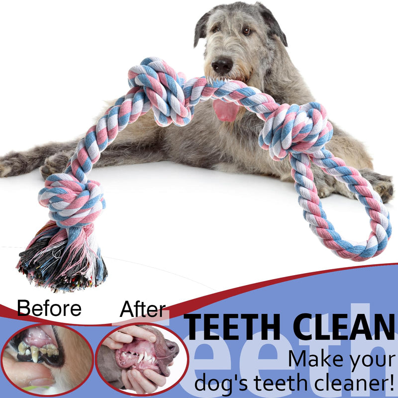 Dog Rope Toys Indestructible Dog Toys, Dog Chew Toys for Aggressive Chewers, Tough Puppy Teething Chew Toys for Boredom, Dental Cleaning Tug of War Dog Toy, Great for Small to Large Breed Pink