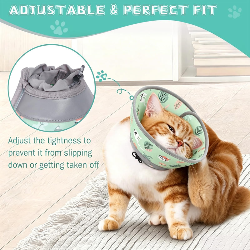 Cat neck brace, soft adjustable cat neck brace, anti-licking and anti-biting neck braces for cats, for cats and small dogs after surgery and injuries (Mint green, M)