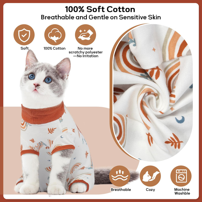 QBLEEV Cat Recovery Suit for Post Surgery, Spay Neuter Suit for Cats, Soft Stretchy Cotton Cat Onesie for Skin Diseases, Anti-Lick Surgical Shirt Pajamas for Abdominal Wound, Kitten Cone Alternative Medium Rainbow - PawsPlanet Australia