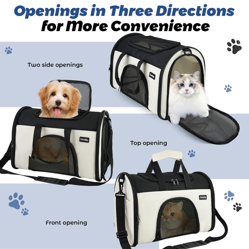 Zavothy TSA Airline Approved Soft-Sided Pet Carrier for Small to Medium Cats and Puppies, Up to 15 Lbs – Collapsible Travel Carrier for Dogs & Cats, White 16.54"L x 9.84"W x 11.42"H