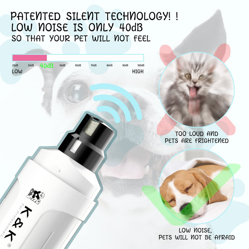 K&K Dog Nail Grinder with 2 LED Light for Large Medium Small Dogs Professional 2-Speed Powerful Electric pet Nail Clipper which Gentle and Painless Paws Grooming & Smoothing Tool (White) White - PawsPlanet Australia