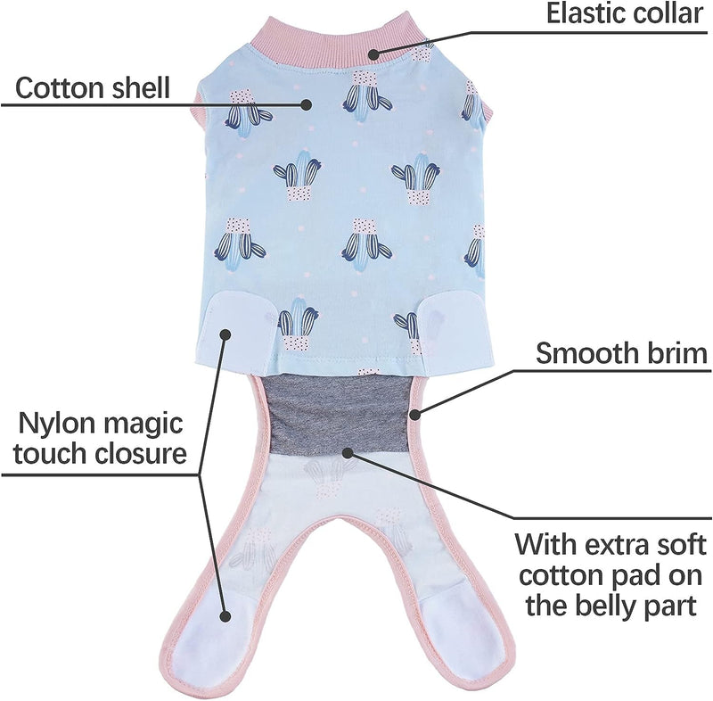 IDOMIK Dog Recovery Suit After Surgery,Breathable Dog Surgery Recovery Suit for Female Male Dogs Cats,Dog Surgical Onesie for Spay Neuter Surgery,E-Collar Cone Alternative Anti-Licking Abdominal Wound M(Chest Girth:18.90"-22.83") Blue cactus - PawsPlanet Australia