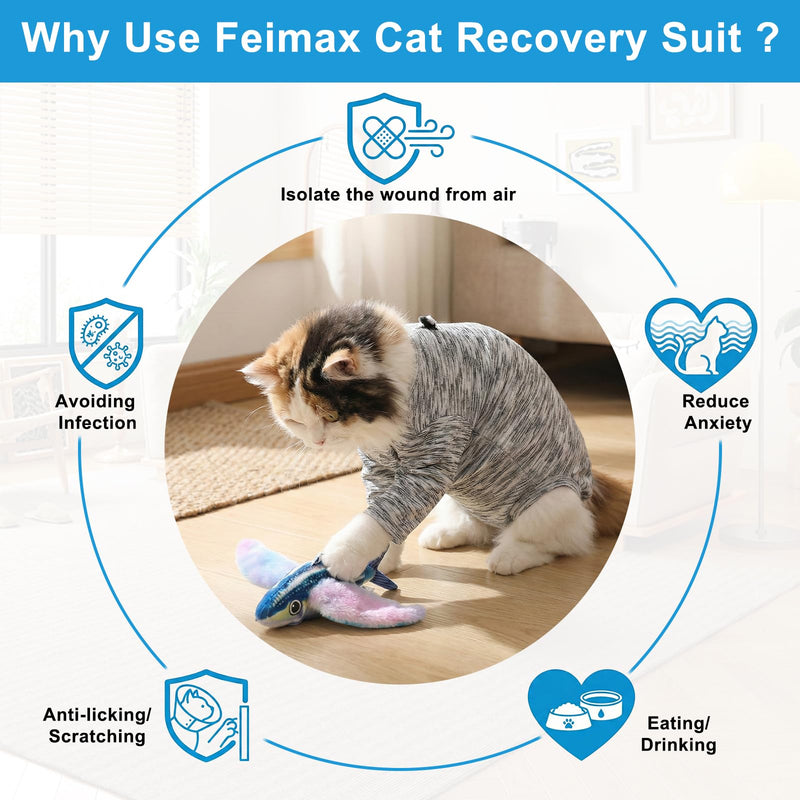 FEimaX Cat Recovery Suit for Spay Abdominal Wounds, Kitten Onesie Bodysuit with Zipper for Female and Male Cats After Surgery, Anti-Licking Pet Surgical Pajamas Long Sleeve Front Leg Prevent Shedding Black Small
