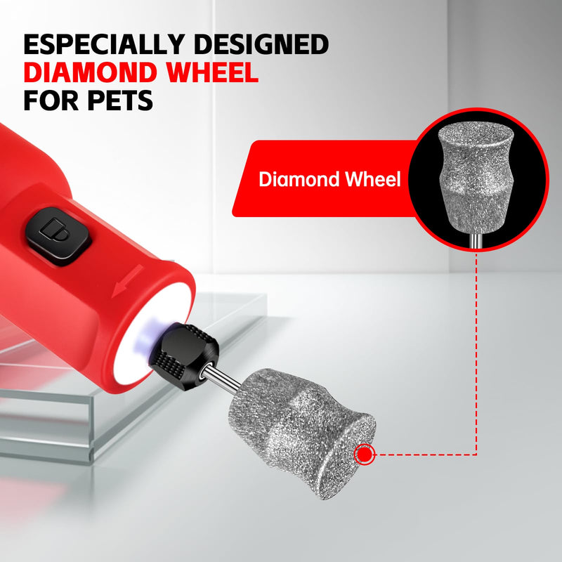 Dog Nail Grinder - Upgraded Pet Nail Grinder, Electric 5 Speeds LED Lights Ring Rechargeable Dog Nail Trimmers Kit, 40 Accessories Cordless Pet Nail Grinder for Dogs Cats and Small/Medium Animals Red - PawsPlanet Australia