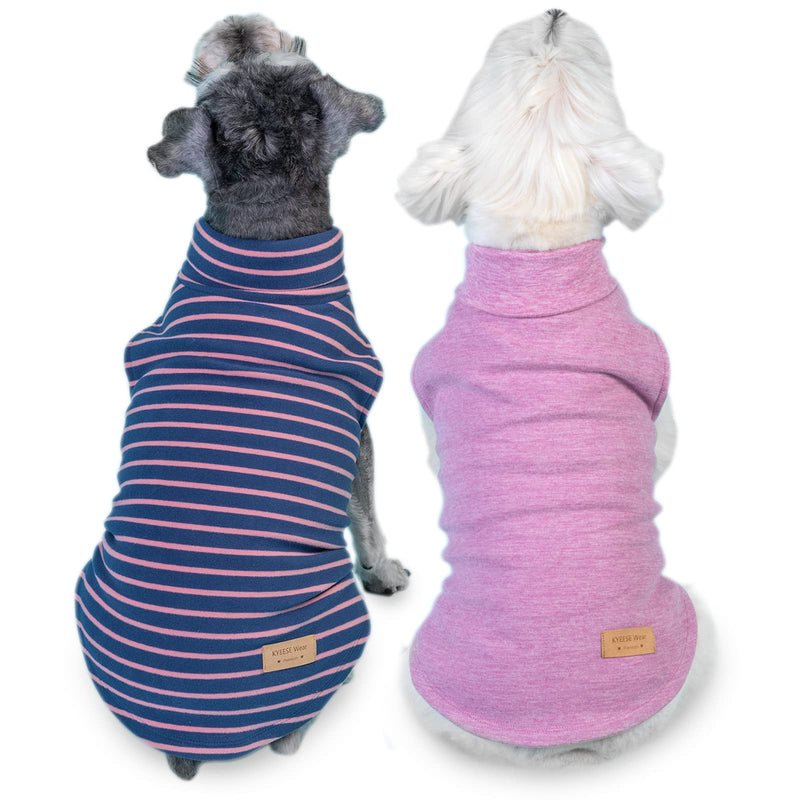 KYEESE 2Pack Dog Coat Turtleneck Stretchy Dog Sweater Super Soft Dog Cold Weather Coat for Small Dogs in Sleeveless Design Dog Fleece Vest, Purple,M Medium (7-11lbs) 1# Stripe+Purple