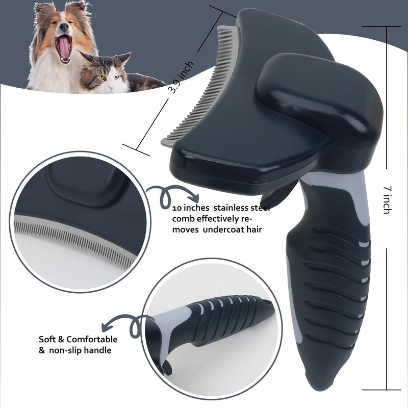 HOP Dog Deshedding Brush for Short Haired Dogs Cats Pets Professional Deshedding Tool Anti-Slip Handle & Detachable Head Highly Effective Deshedder Grooming Home of Paws (Dark Blue_L) Dark Blue_L - PawsPlanet Australia