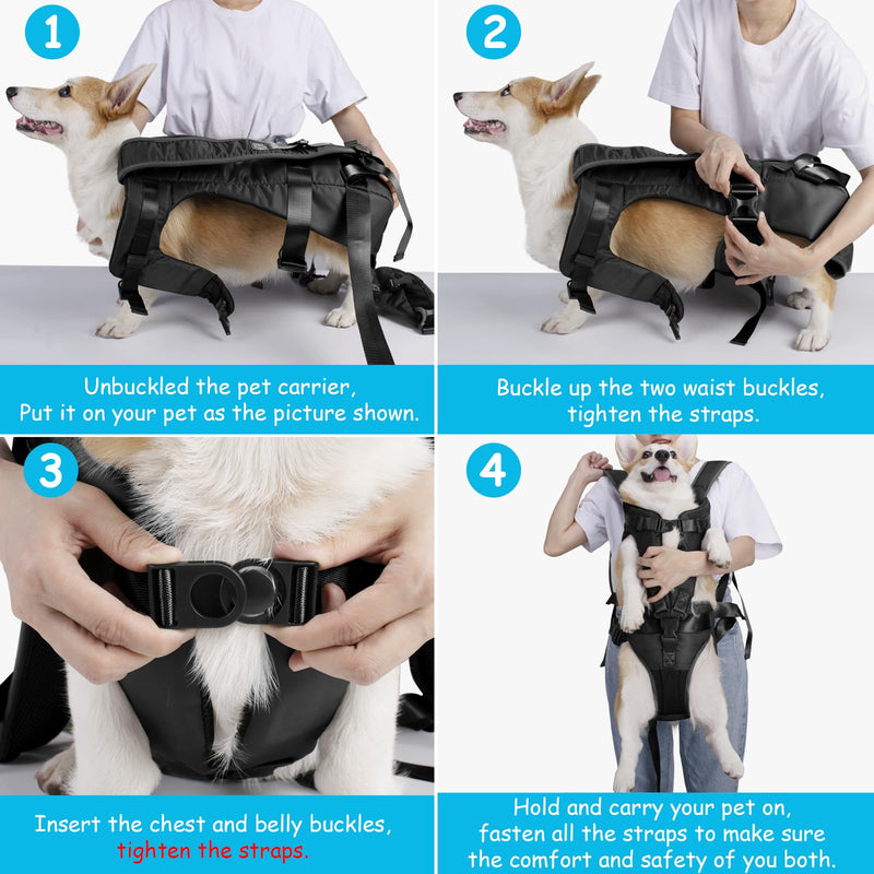 PetBonus Pet Front Dog Carrier Backpacks, Adjustable Dog Backpack Carrier, Legs Out Easy-fit Dog Chest Carrier for Medium Small Dogs, Hands Free Dog Front Carrier for Hiking, Cycling (Black, L) Black Large - PawsPlanet Australia