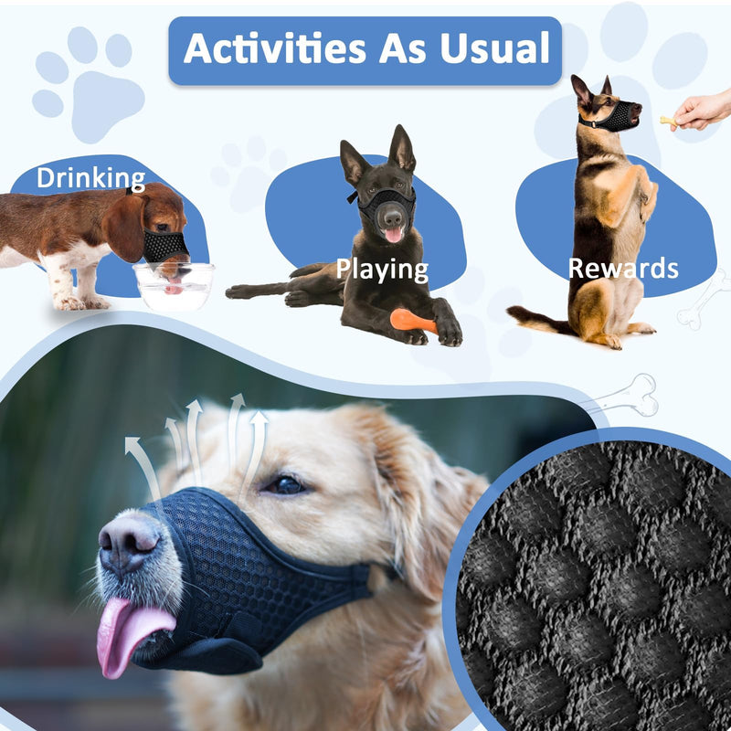 LUCKYPAW Dog Muzzle, Soft Dog Muzzles for Large Medium Small Dogs to Prevent Biting Chewing Certain Barking with Ring and Adjustable Strap for Vet Visit Training (Black, L) Black - PawsPlanet Australia