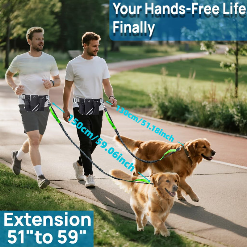 W-UNERVERE Hands Free Dog Leash for Running with Adjustable Waist Belt, Shock Absorbing Bungee & Reflective Stitching for Large Medium Small Dogs on Walks, Jogging, Hiking Training - PawsPlanet Australia