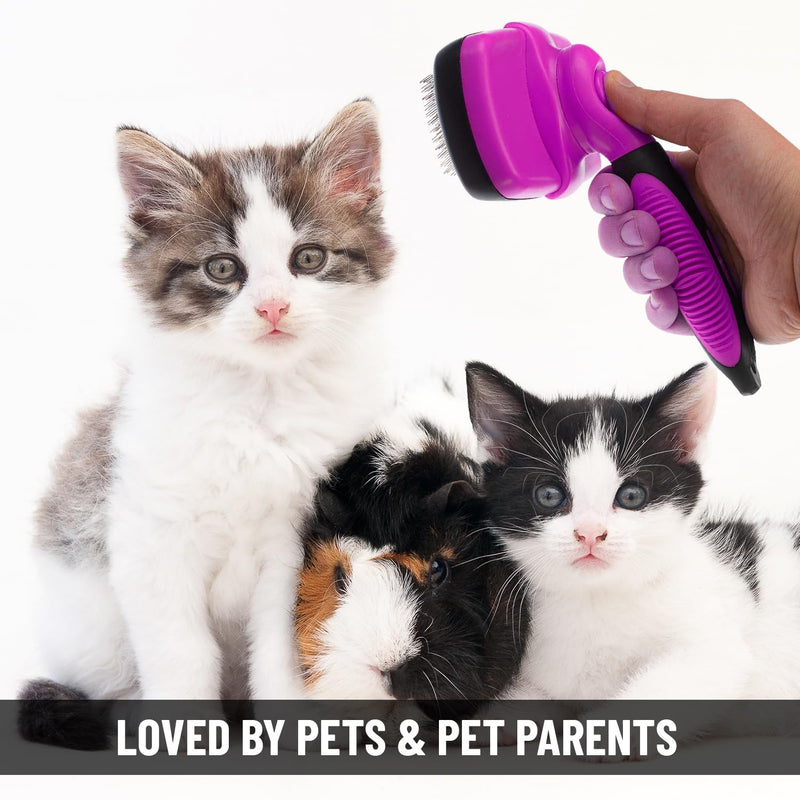 Self Cleaning Slicker Brush for Cat and Dog Coat - Detangler Dog Brush for Shedding & Grooming - Super Easy to Clean Deshedding Grooming Tool Removes Loose Pet Hair, Mats and Tangles (Pink) Pink