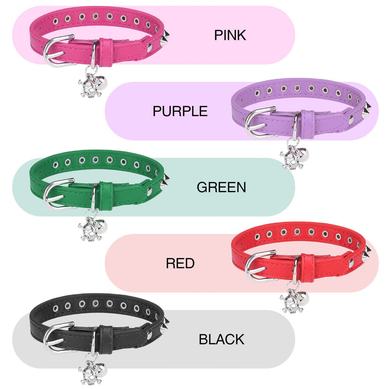 Leather Cat Collars for Boy Girl Cats with Bell and Safety Elastic Belt, Personalized Rivets Stud Adjustable Safe Buckle Collar with Skull Charm for Kitty Small Pets, Black 8"-12" Cats / Mini Dogs(Pack of 1) Black_Studded - PawsPlanet Australia