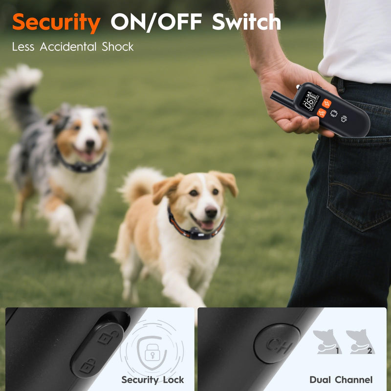 3 Dog Shock Collar with Remote,4200FT Dog Training Collar with Battery Display, 4 Trainning Modes,Rechargeable Electric Dog Collar for Small Medium Large Dogs (15-120Lbs) with Flash Light Black-Orang-Green - PawsPlanet Australia
