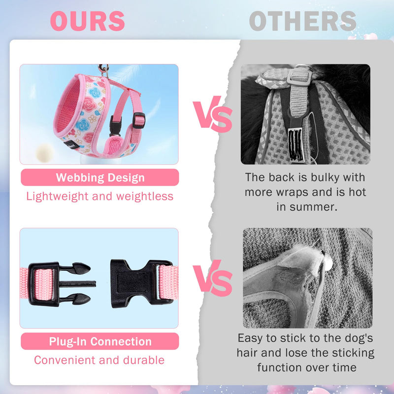 SCENEREAL Small Dog Harness Collar and Leash Set, Adjustable No Pull Pet Harnesses, No Chock Soft Mesh Step in Vest for Doggie Puppy Medium Dogs Cats Girl or Boy,Chihuahua, Yorkie, Outdoor Walking Pink-Floral (With Collar) S: Chest Girth: 14"-18" - PawsPlanet Australia
