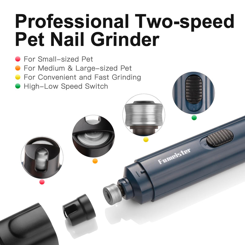 Pet Nail Grinder for Dogs - Quiet 2-Speed Type-C Rechargeable Dog Nail Trimmer, Low Noise Paw Grooming for Dogs & Cats (Blue) Blue - PawsPlanet Australia