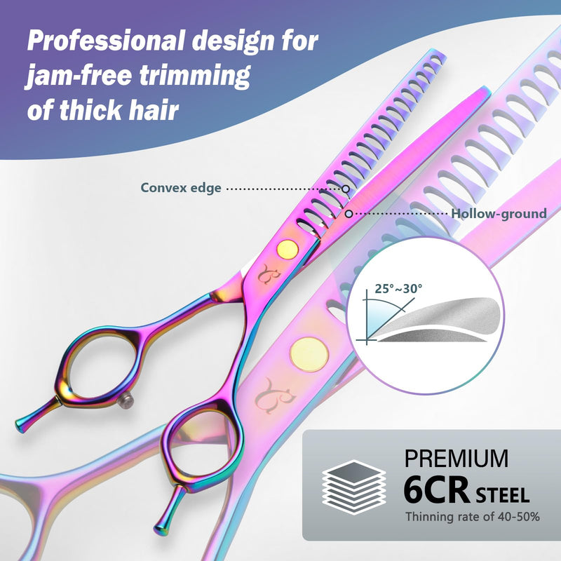 Dog Grooming Scissors, Professional 4 in 1 Dog Shears Set,Chunker Scissers,Curved Scissors,Thinning Shears and Comb for Cat Pet with Left Handed Deg Curved Shear - PawsPlanet Australia