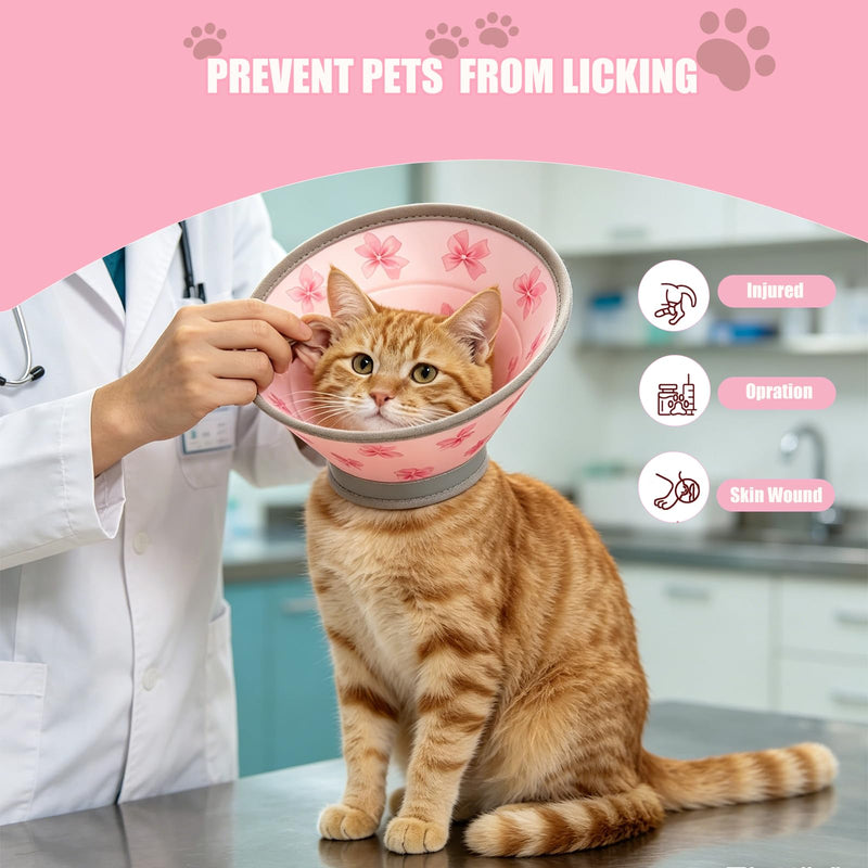 Soft Cat Cone Collar Adjustable Elizabethan Recovery Collar for Cats Kittens After Surgery Foldable Cat Donut Cone to Stop Licking (Pink,S) Small / Bow pattern