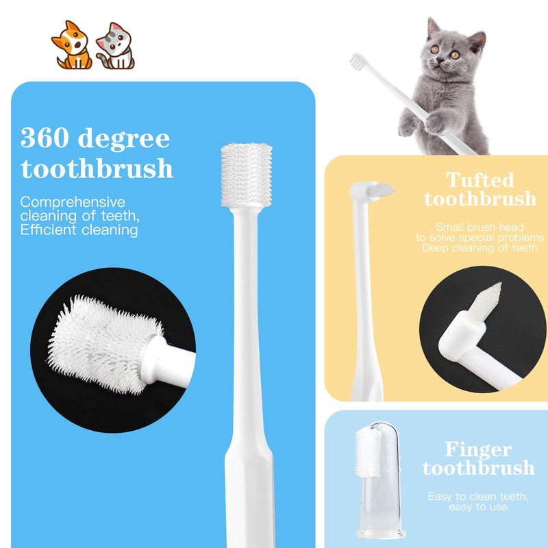 Dog Toothbrush Brushing Kit, Cat Tooth brushing Kit, Suitable for All Cats and Dogs Dental Care. White, Soft Bristles, Pet Toothbrush Kit Meets All Cleaning Needs, Multi-Functional Dental Cleaning - PawsPlanet Australia