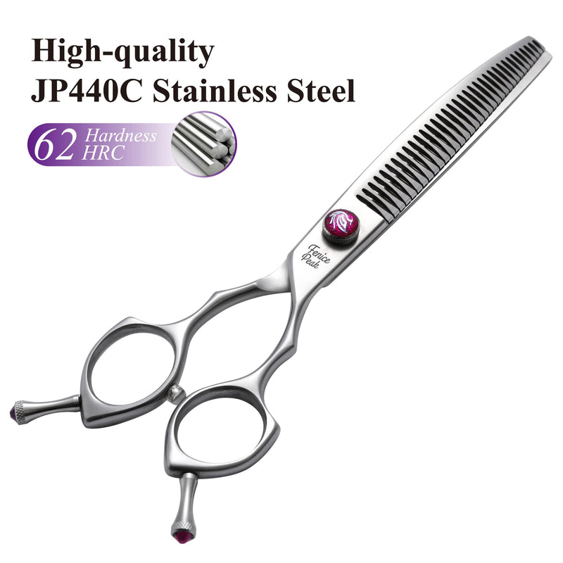 Fenice Peak 8.0‘’ Curved Chunker Dog Grooming Scissors with Purple Flashing Screw Professional 440C Stainless Steel Natural Color Pet Trimming Shears with Offset Handle Durable and Sharp 8'' - PawsPlanet Australia