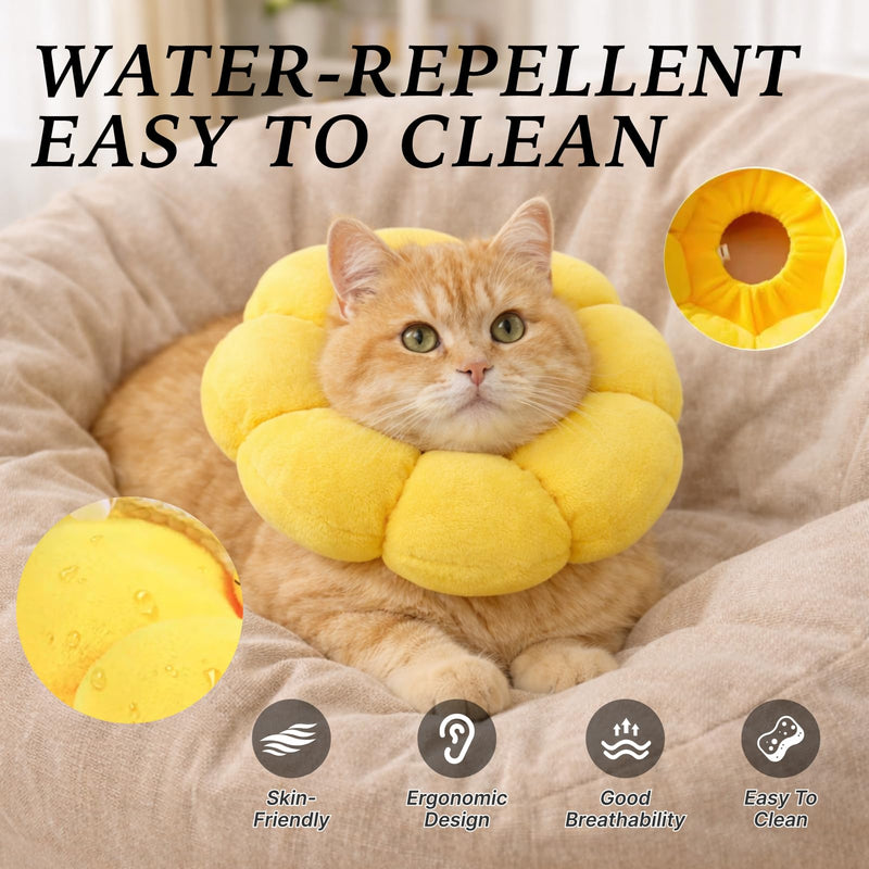 Adjustable Cat Neck Collar in Sunflower Design, Soft Protective Collar for Cats, Lick Protection After Surgery, Comfortable Cat Collar, Breathable and Skin-friendly, Size S