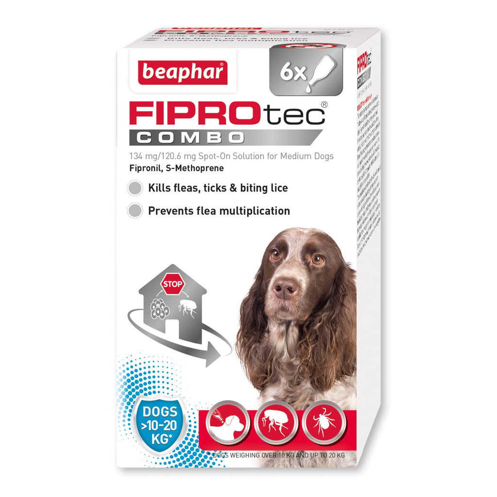 Beaphar | FIPROtec® COMBO for Medium Dogs (10-20kg) | Kills Fleas, Flea Eggs & Ticks | Stops Fleas Multiplying on Pet and in Home | Vet Strength Treatment | 6 Pipettes - PawsPlanet Australia