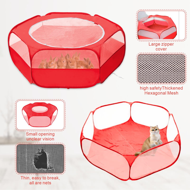 XIRGS Small Animal Playpen, Pet Playpen for Cat/Rabbit/Hamster/Guinea Pig/Bunny/Ferret/Kitten Toys Chick Brooder Box Cage Tent Pop Up Play Pen with Cover, Portable Play Yard Indoor Outdoor Waterproof Carmine - PawsPlanet Australia