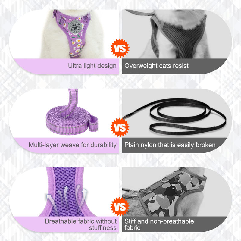 BEAUTYZOO Cat Harness and Leash Set for Walking Escape Proof, Neck Release Adjustable Harness for Kitten Puppy Small Medium Large Cats, Soft Cute Easy Control Small Cat Harness for Cats Boy and Girls S (Chest: 11 - 16") Purple - PawsPlanet Australia