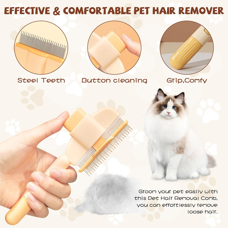 Zen Brush for Cats & Dogs - 2-Pack Self-Cleaning Pet Grooming Brush with Stainless Steel Teeth & Release Button, Hair Removal Tool for All Coat Types (Green+Yellow) - PawsPlanet Australia
