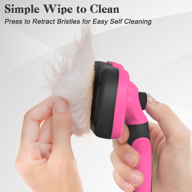 Swihauk Self Cleaning Slicker Brush for Dogs & Cats - Skin Friendly Grooming, Deshedding, Hair Removal for Puppies & Long/Short Haired Pets, Pet Supplies Accessory, Pink - PawsPlanet Australia