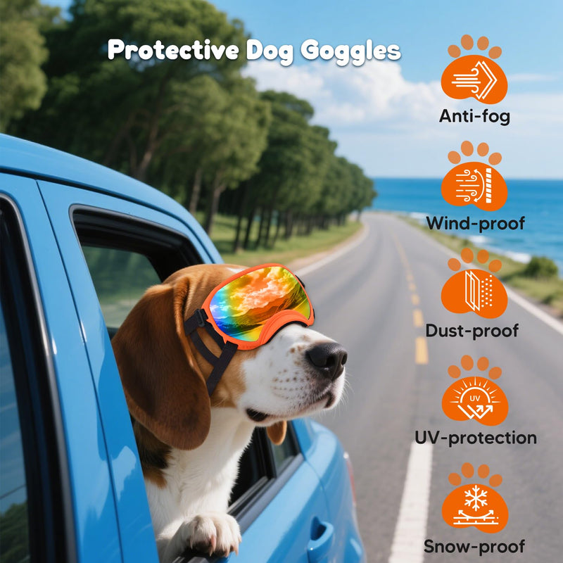 Dog Goggles,UV Protection Dog Sunglasses for Medium-Large Breed,Dogs Eye Protection with Adjustable Strap (Orange) Orange - PawsPlanet Australia