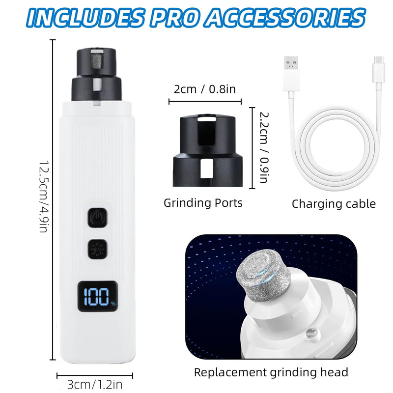Silent Dog Nail Grinder, Cat Nail Safe Cut Cat Nail Trimmer, Dog Nail Trimmers, 2026 New Two Adjustable Low-Vibration Ultra-Quiet Under 40db ＆ Powerful Enough for All Cats ＆Dogs (White) - PawsPlanet Australia