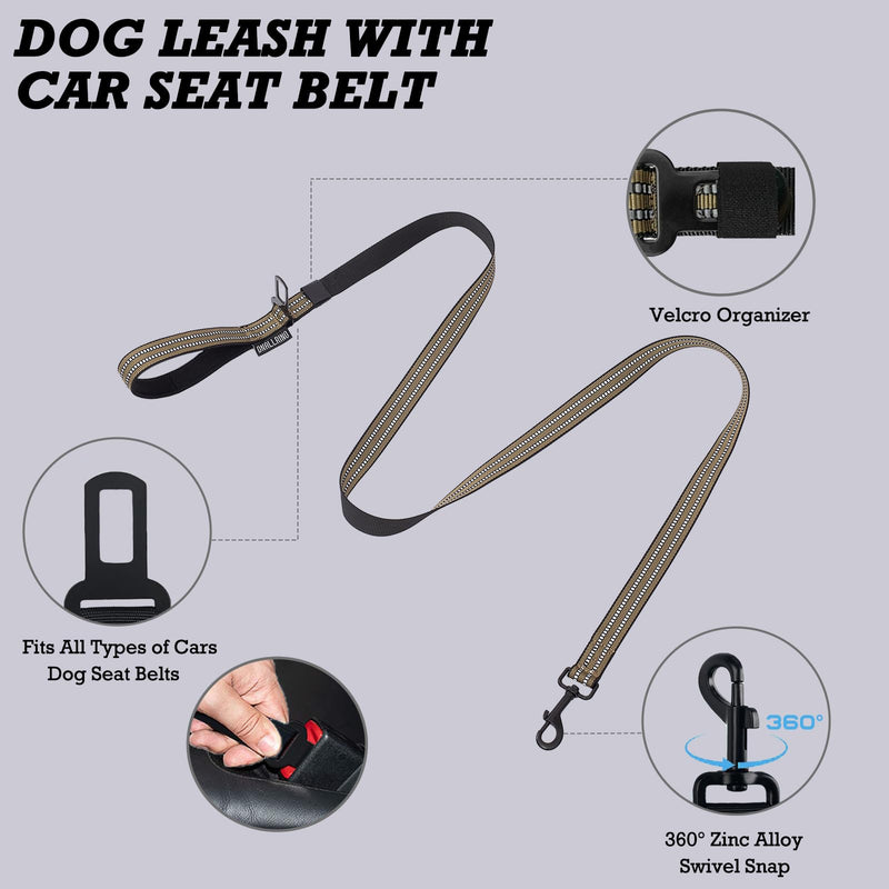 Tactical Dog Harness with Leash for Medium Large Dogs, Dog Car Leash Seat Belt with 5.5Ft No Pull Shock Absorbing, Leash Set with ID Card (Green, M) Green - Set - PawsPlanet Australia