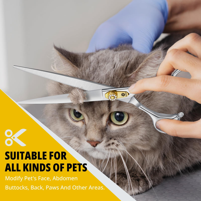 Dream Reach 8 Inch Ergonomic Dog Scissors, 440C Stainless Steel, Professional Pet Grooming Scissors with Adjustable Screw Fur Scissors - PawsPlanet Australia
