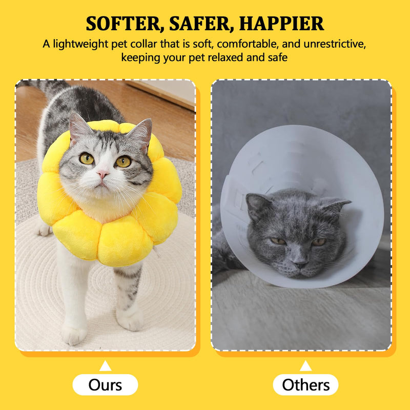 Cat Neck Brace, Adjustable Soft Collar for Cats, Sunflower Cat Collar, Elizabethan Collar, for Cats Small Dogs After Surgery and Injuries (Yellow, L) Yellow M 1