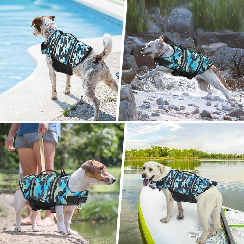 Doglay Dog Life Jacket, Dog Life Vest for Swimming Boating, Adjustable Puppy Life Jacket with Reflective Stripes, Superior Buoyancy Dog Swimming Vest for Small Medium and Large Dogs X-Large Blue Camo - PawsPlanet Australia