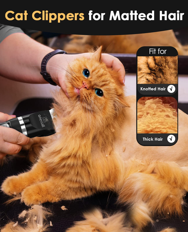 oneisall Quiet Cat Clippers for Matted & Long Hair, 2-Speed Cordless Pet Shaver Grooming Kit for Cats, Small Dogs & Animals (Black) Black - PawsPlanet Australia