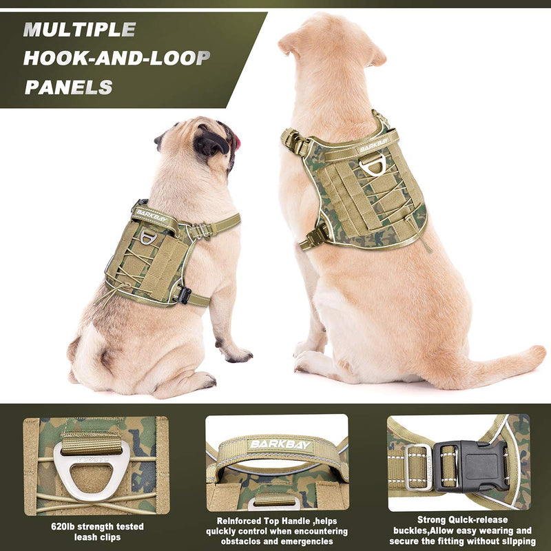 BARKBAY Tactical Dog Harness Large,Military Service Weighted Dog Vest Harness Working Dog MOLLE Vest with Loop Panels,No-Pull Training Harness with Leash Clips for Walking Hiking Hunting Large (Pack of 1) Camo